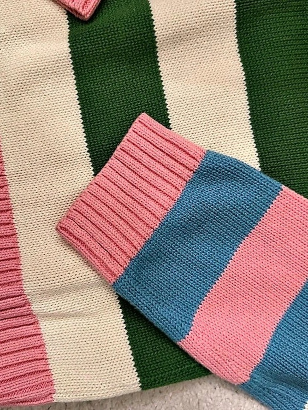 BODEN Lucy Stripe Chunky Crop Cotton Sweater Green & Pink - Picture 5 of 6